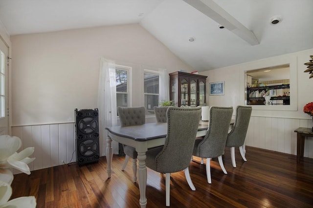 298 Oakland Rd, Barnstable, MA 02601 - dining room featuring a wainscoted wall, wood-type flooring, and lofted ceiling