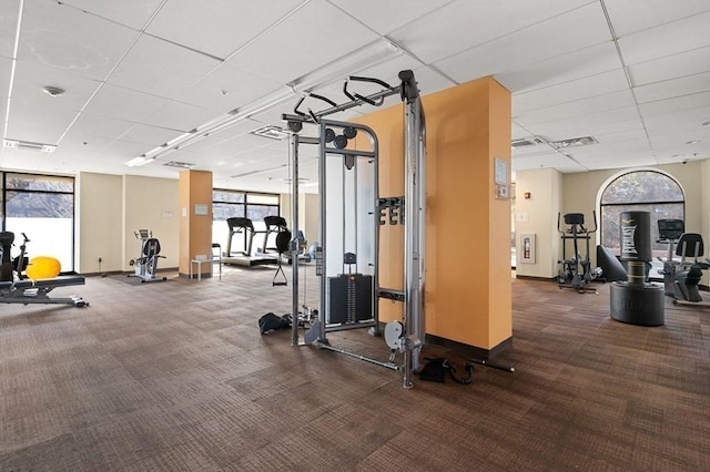 60 Longwood Ave Unit 802, Brookline, MA 02446 - exercise room with carpet flooring and a drop ceiling