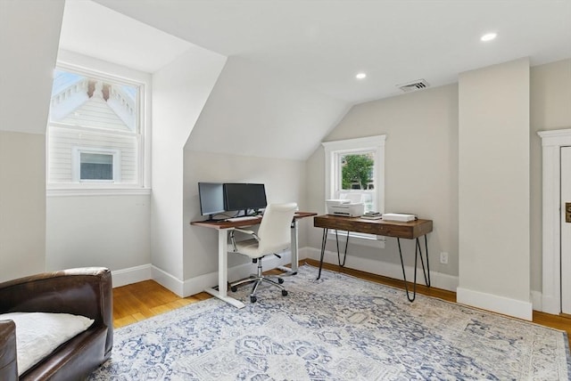 782 E 4th St, Boston, MA 02127 - office space featuring wood finished floors, baseboards, lofted ceiling, and recessed lighting