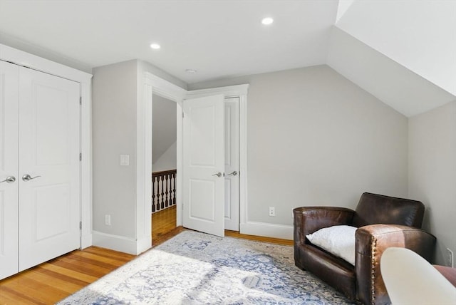 782 E 4th St, Boston, MA 02127 - sitting room featuring light wood-style flooring, lofted ceiling, recessed lighting, and baseboards