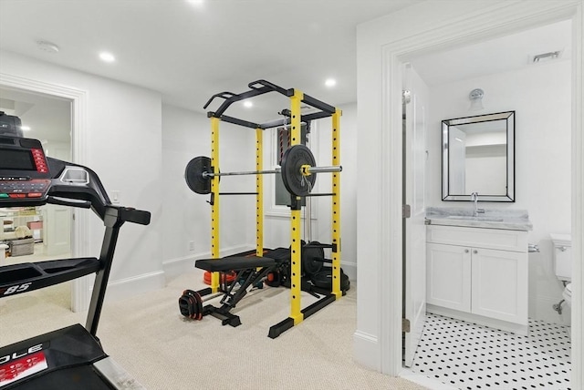 782 E 4th St, Boston, MA 02127 - exercise room featuring baseboards, recessed lighting, a sink, and light carpet