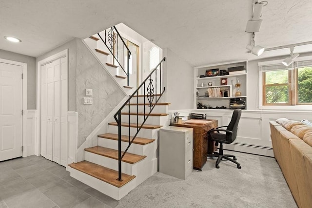 18 Sunset Dr, Sharon, MA 02067 - office space with a baseboard heating unit, wainscoting, a decorative wall, and a textured ceiling