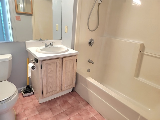 full bathroom with tile patterned floors, vanity, toilet, and shower / bathing tub combination