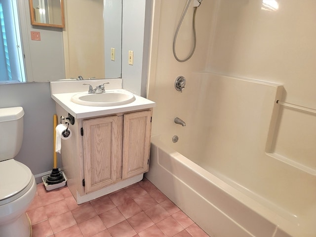 full bathroom with tile patterned flooring, vanity, toilet, and shower / bathing tub combination