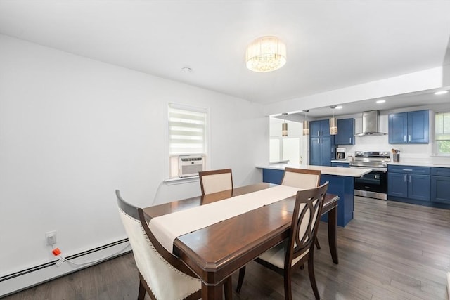 5 Woodland Dr, Oxford, MA 01540 - dining room with a baseboard heating unit, wood finished floors, recessed lighting, a chandelier, and cooling unit