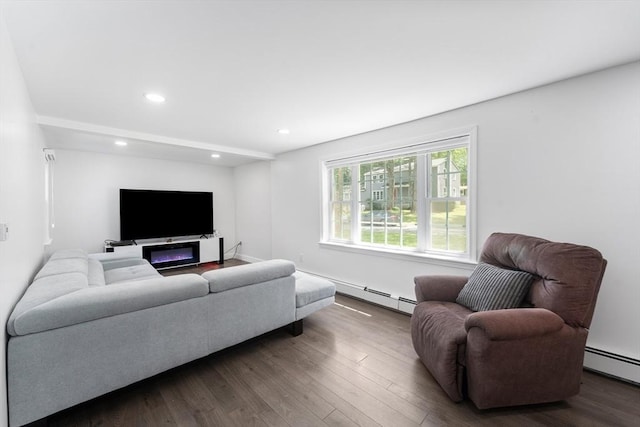 5 Woodland Dr, Oxford, MA 01540 - living room with a baseboard heating unit, wood finished floors, and recessed lighting