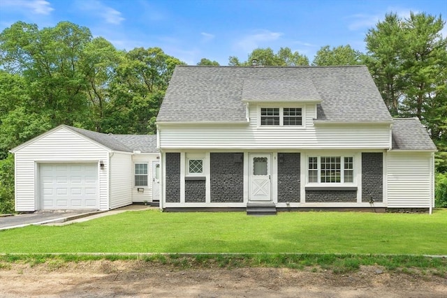 5 Woodland Dr, Oxford, MA 01540 - view of front of house featuring an attached garage, a front lawn, driveway, and a shingled roof