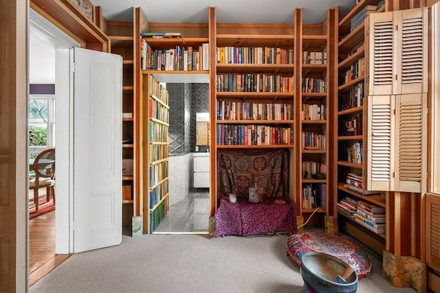 living area with carpet floors