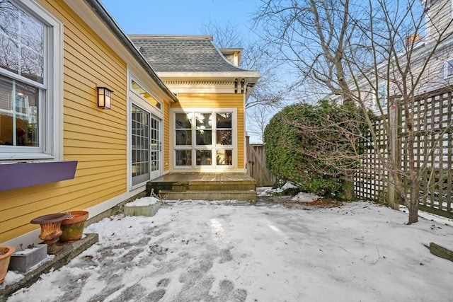 view of snow covered patio