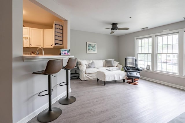 1 Riverview Blvd Unit 2-213, Methuen, MA 01844 - living room with wood finished floors, a ceiling fan, and baseboards