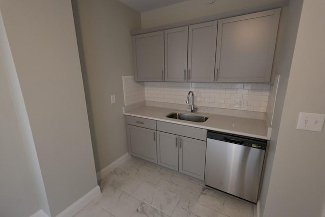 15-1/2 Tremlett St, Boston, MA 02124 - kitchen with dishwasher, gray cabinetry, a sink, and light marble finish flooring