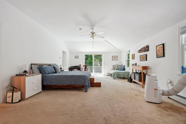 156 Langen Rd, Lancaster, MA 01523 - bedroom with access to outside, light colored carpet, vaulted ceiling, and ceiling fan