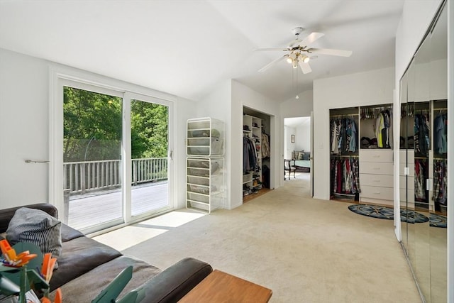 156 Langen Rd, Lancaster, MA 01523 - carpeted living room with ceiling fan and vaulted ceiling