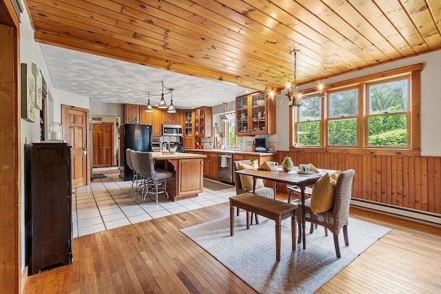 5 Vasa St, Billerica, MA 01862 - dining space featuring light wood finished floors, wood ceiling, wooden walls, and a wainscoted wall