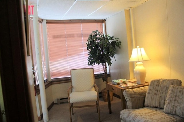 28-30 W Main St, Ware, MA 01082 - sitting room with a baseboard radiator, carpet, and a drop ceiling