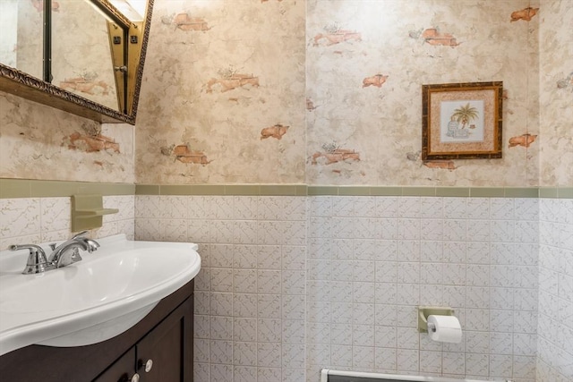 349 Pleasant St, Milton, MA 02186 - bathroom featuring vanity and tile walls