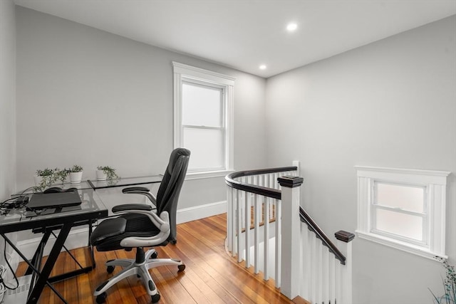 349 Pleasant St, Milton, MA 02186 - home office with healthy amount of natural light, recessed lighting, and light wood finished floors