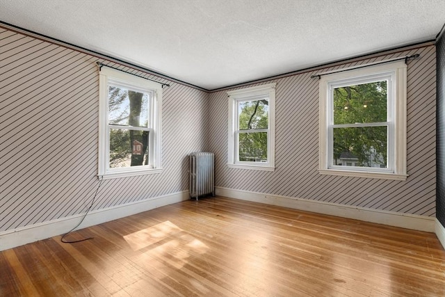 349 Pleasant St, Milton, MA 02186 - unfurnished room featuring radiator heating unit, light wood finished floors, healthy amount of natural light, and a textured ceiling