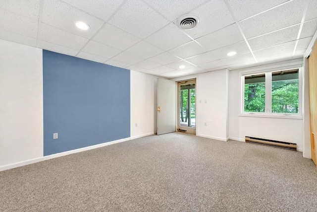 14 Michaels Grn Unit 14, Woburn, MA 01801 - unfurnished room with baseboard heating, carpet, a paneled ceiling, recessed lighting, and baseboards