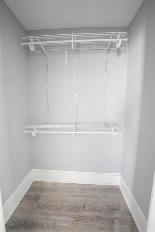 walk in closet with wood finished floors