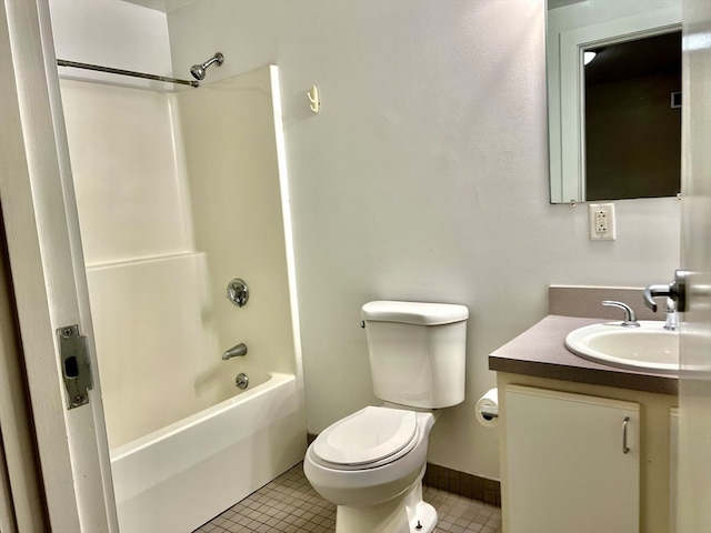 full bathroom with vanity, tile patterned flooring, toilet, and bathtub / shower combination