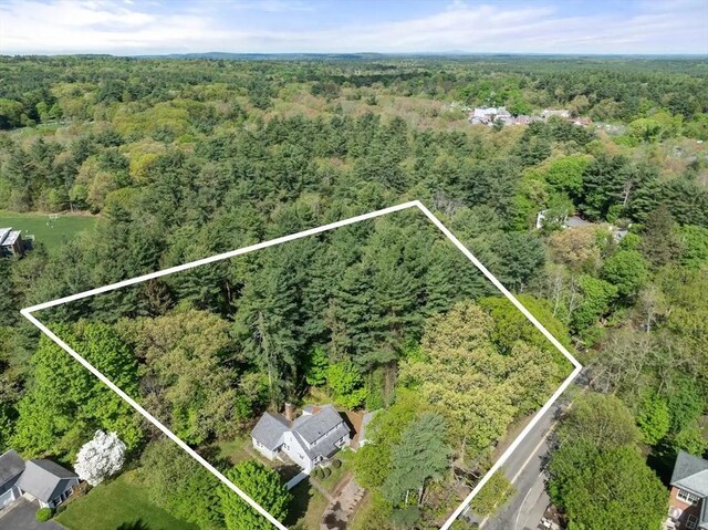 aerial view of property's location with a forest and property boundaries highlighted