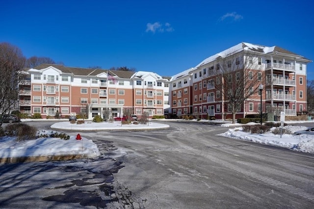 view of snow covered building