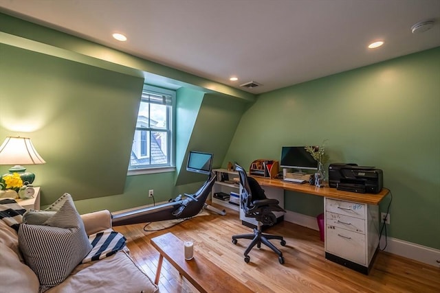 745-A Massachusetts Ave Unit A, Arlington, MA 02476 - office area featuring wood finished floors, recessed lighting, and baseboards