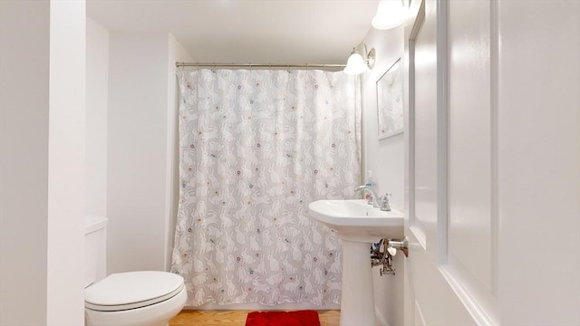 bathroom featuring hardwood / wood-style floors, toilet, and sink