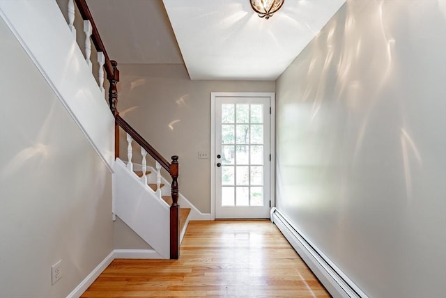 759 Williams St, Longmeadow, MA 01106 - doorway featuring light wood-style flooring, stairs, and baseboard heating