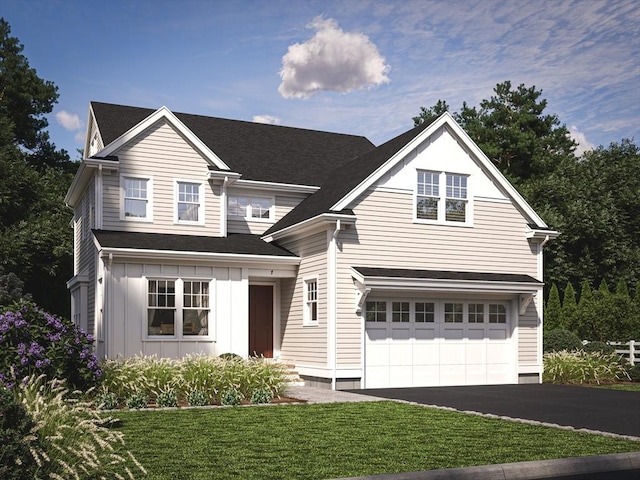 1 Winter, Natick, MA 01760 - traditional-style house featuring an attached garage, driveway, board and batten siding, and a front yard