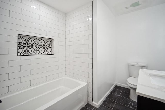 full bathroom with vanity, toilet, and tiled shower / bath combo