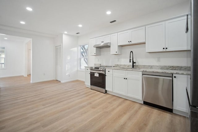 kitchen featuring appliances with stainless steel finishes, sink, and white cabinets