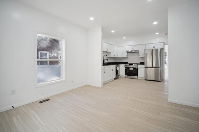 kitchen with white cabinetry, sink, light hardwood / wood-style flooring, and stainless steel appliances