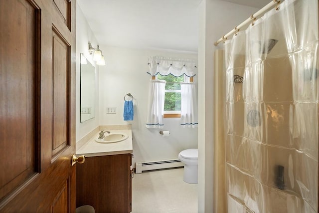 10 Manoogian Cir, Milford, MA 01757 - full bathroom featuring a baseboard heating unit, vanity, and curtained shower
