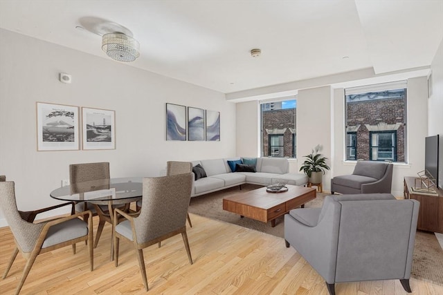 living room featuring light wood-type flooring