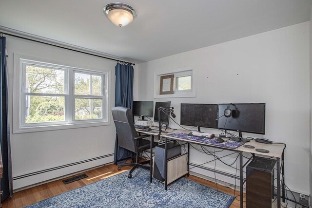 37 Raleigh Rd, Weymouth, MA 02189 - office area with a baseboard radiator and wood finished floors