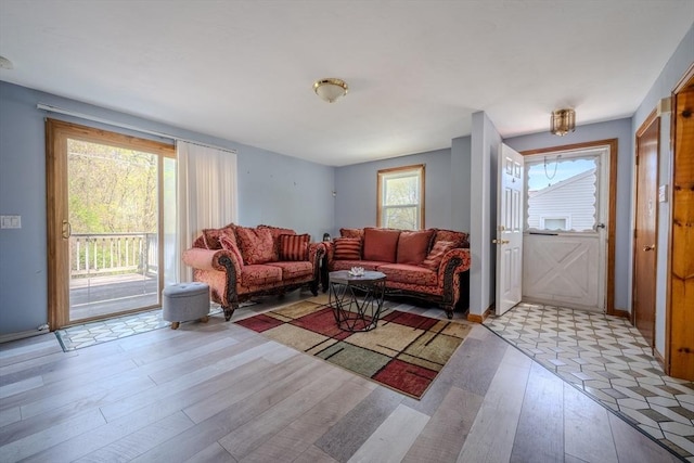 living area with wood finished floors
