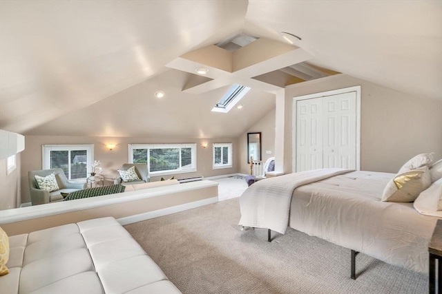 72 Rinnock Rd, Fitchburg, MA 01420 - carpeted bedroom featuring a skylight, lofted ceiling, and recessed lighting