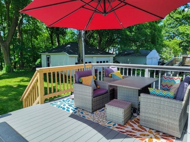 38 Oneil St, Hudson, MA 01749 - wooden terrace featuring a yard and a detached garage