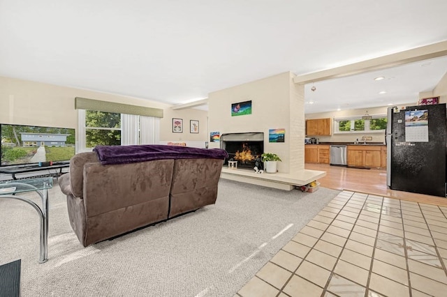 living room with light tile patterned floors