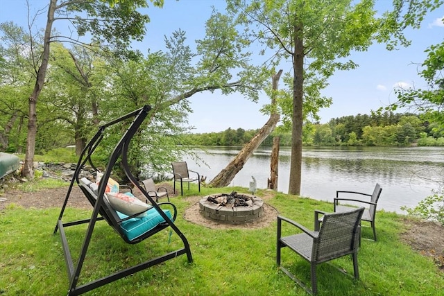 15 Dale St, Methuen, MA 01844 - view of grassy yard with an outdoor fire pit and a water view