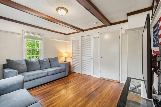 15 Dale St, Methuen, MA 01844 - living area with hardwood / wood-style flooring and beam ceiling