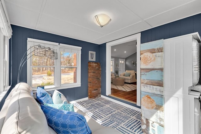 bedroom featuring vaulted ceiling