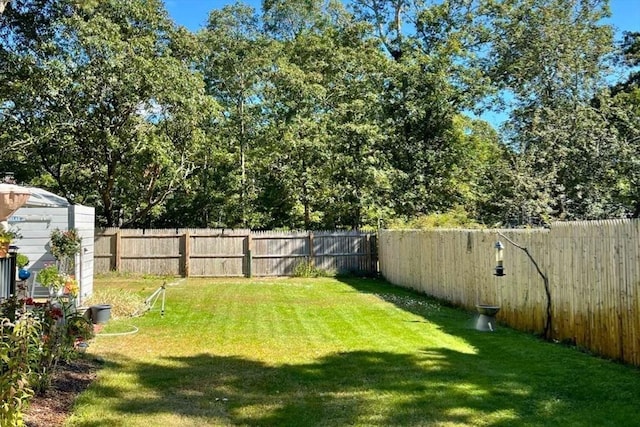 view of yard with a fenced backyard