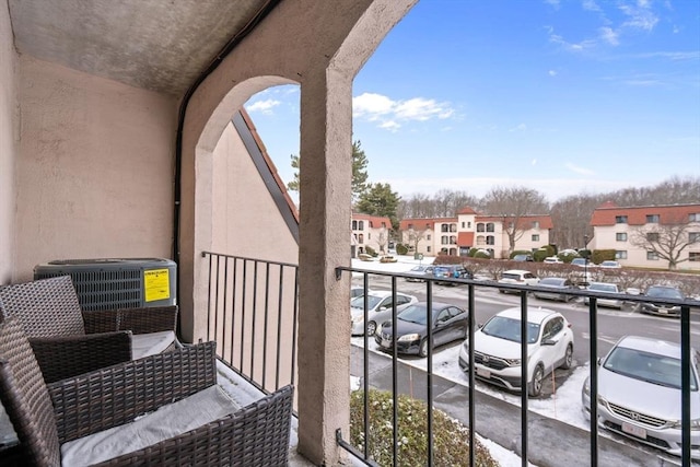 balcony featuring central air condition unit