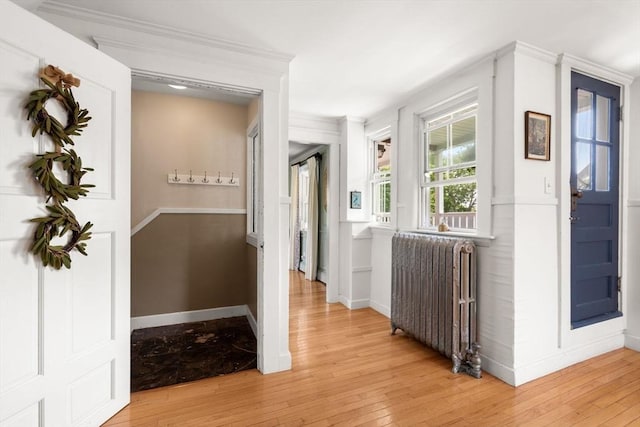 35 Ocean Ave Unit 3, Salem, MA 01970 - hallway featuring radiator, light wood-style floors, and ornamental molding