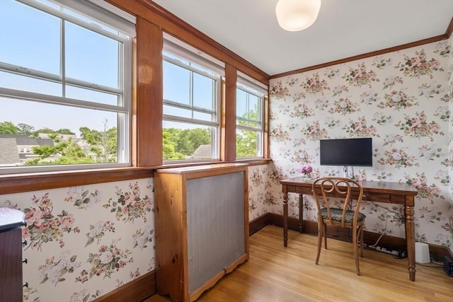 35 Ocean Ave Unit 3, Salem, MA 01970 - office featuring light wood-style floors, crown molding, and wallpapered walls