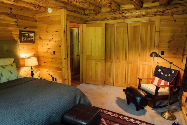 15 Stephanie Ln, Peru, MA 01235 - bedroom with beam ceiling, wooden walls, and carpet floors
