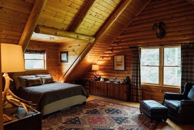 15 Stephanie Ln, Peru, MA 01235 - bedroom featuring light wood finished floors, wooden ceiling, and log walls